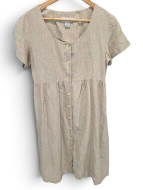 Tweeds Linen Button-Down Midi Dress - Light Beige Size S Coastal Grandma
